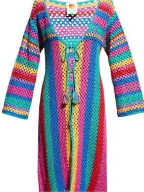 Farm Rio Stripes Crochet Midi Cover Up